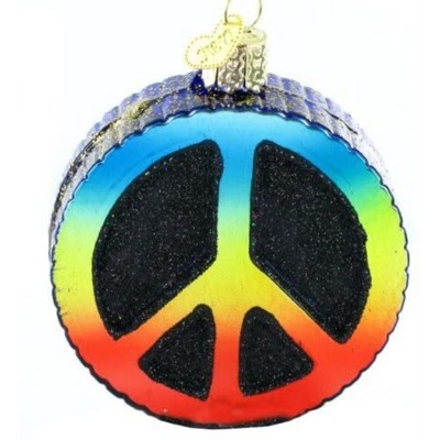 Rainbow Peace Sign Glass Blown Christmas Ornament