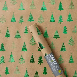 Kraft 1pc Roll Wrap with Green Foil Christmas Tree - Spritz™
