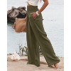 Womens Palazzo Pants Wide Leg High Waist Smocked Harem Pants Loose Fit Lounge Pants Linen Textured Summer Boho Bagyy Yoga Pants - 2 of 4