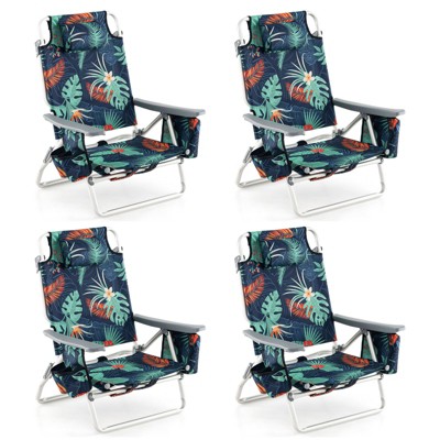 Tangkula 4 PCS Beach Chair 5-Position Outdoor Reclining Chairs w/ Head Pillow & Storage Bag