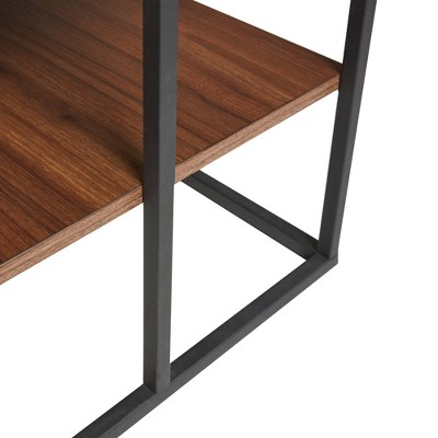 Modern 42" Dark Brown Wood & Black Metal Rectangular Coffee Table