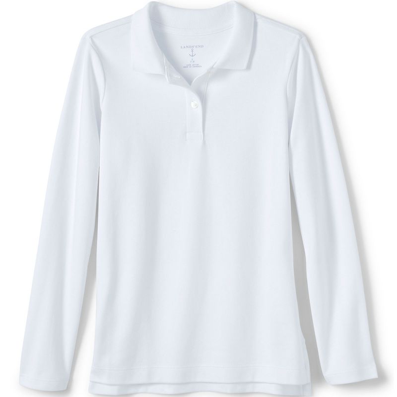 Lands' End School Uniform Kids Long Sleeve Feminine Fit Interlock Polo Shirt, 1 of 6