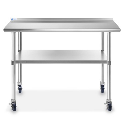 48" Stainless Steel Work Table with Backsplash and Wheels