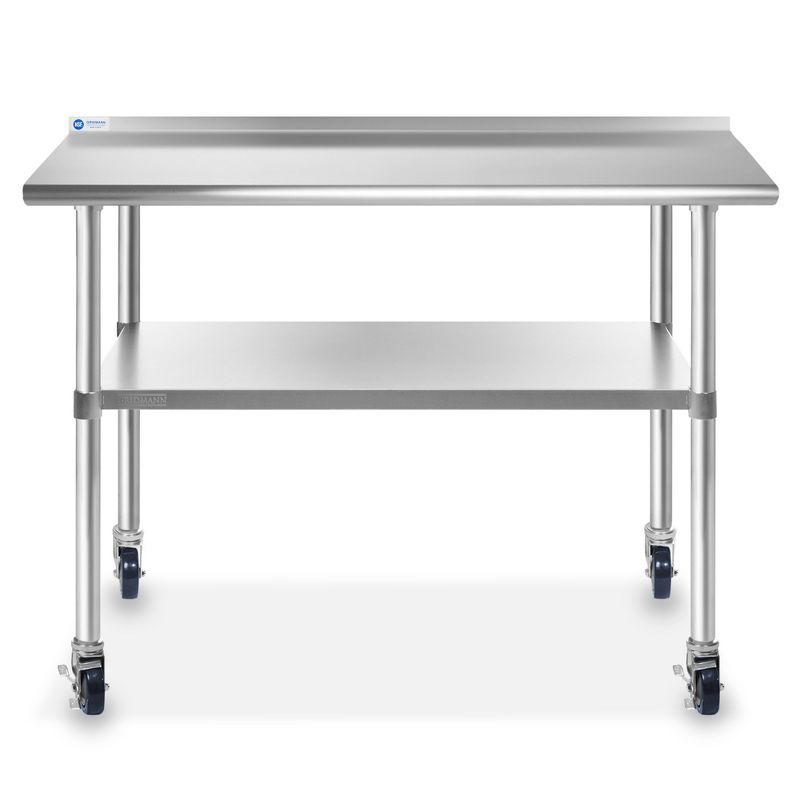 GRIDMANN Stainless Steel Table with Backsplash & 4 Casters (Wheels), NSF Commercial Kitchen Work & Prep Table, 2 of 8