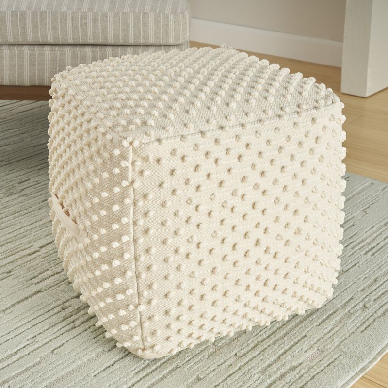 Mina Victory Lifestyle Loop Dots 16 x 16 x 16 Ivory Indoor Poufs, 2 of 5