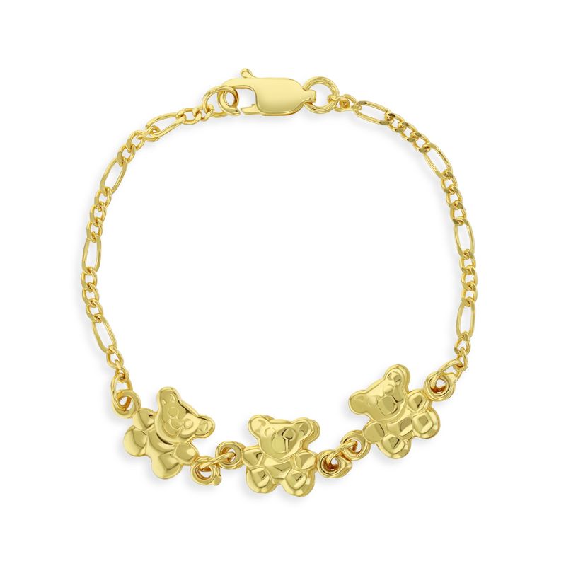 Baby Girls' Teddy Bear Figaro Bracelet Sterling Silver Gold Plated - In Season Jewelry, 1 of 6