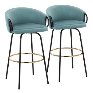 Contemporary/Glam 360¡ã Swivel Bar Stools with Velvet Upholstered Seats and Metal Frame with Footrest (Set of 2) for Home Bar - 1 of 4