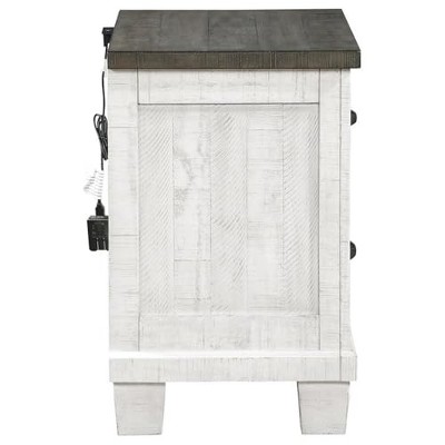 Distressed Gray and White 2-Drawer Pine Wood Nightstand