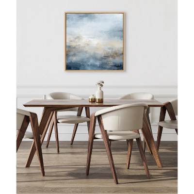 Tonal Blue Abstract Canvas Wall Art with Natural Frame