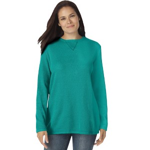 Woman Within Plus Size Waffle Thermal Sweatshirt - 1 of 4