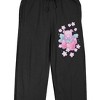 Kawaii Bear, Flowers, and Strawberries Women's Black Sleep Pajama Pants - 2 of 4