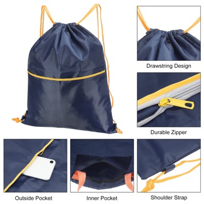 Unique Bargains Waterproof Adjustable Zip Pocket Drawstring Gym Backpack Bags for Women Men Navy Blue — фото 4