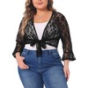 Agnes Orinda Women's Plus Size Tie Front Lace Hollow Out Lightweight Crop Shrugs - 2 of 4
