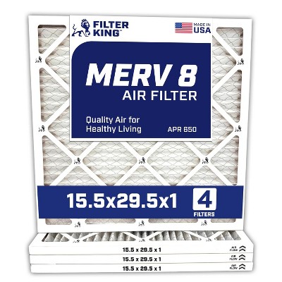 Filter King 15.5x29.5x1 Air Filter | 4-PACK | MERV 8 HVAC Pleated A/C Furnace Filters | MADE IN USA | Actual Size: 15.5 x 29.5 x .75"