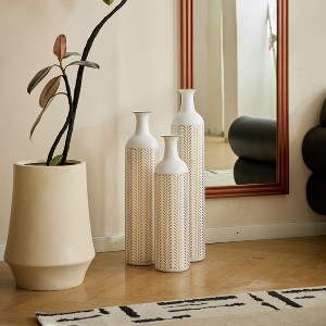 NicBex Modern Floor Vases Set of 3, Glazed Metal Center Vase for Dried Flowers,  Large Standing Vase for Living Room Hallway Corner - 1 of 4