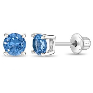 Girl's Round Solitaire Screw Back Sterling Silver Earrings - In Season Jewelry - 1 of 4