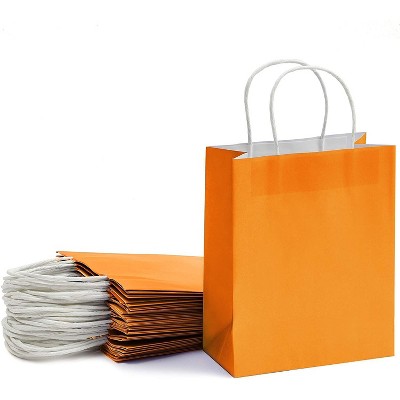 25 pcs 8"x3.9"x10" Orange Kraft Paper Gift Bags, Party Favor, Shopping Bags with Handles