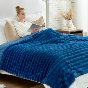 Cozy Bliss Faux Fur Plush Decorative Blanket, Cozy Warm Striped Throw Blanket - 1 of 4