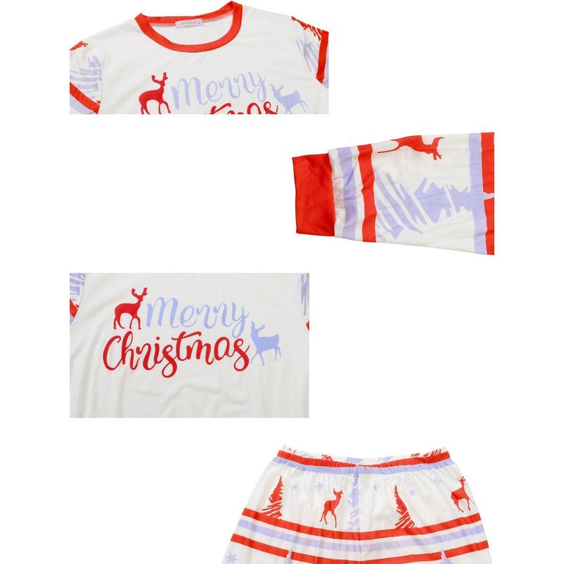 cheibear Christmas Sleepwear Long Sleeve Tee with Pants Lounge Holiday Family Pajama Sets Red-White, 4 of 5