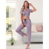 INSPIRE CHIC Women's 2 Pcs Pajamas Set Short Sleeve V Neck Pullover Top with Pants Soft Knit Sleepwear Lounge Set - 3 of 4