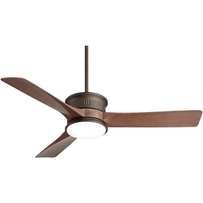 54" Casa Vieja Modern Indoor Outdoor Ceiling Fan with Light LED Dimmable Remote Emperial Bronze Walnut Opal Glass Wet Rated Patio Porch