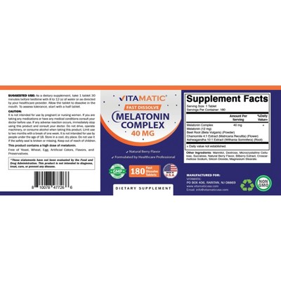 Vitamatic Fast Dissolve Melatonin Complex 40 mg – Natural Berry Flavor – 180 Tablets