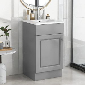 ALEXOUN 18 Inch Bathroom Vanity with Ceramic Sink,Free-Standing Wooden Single Storage Cabinet with Adjustable Shelf & Storage Rack, - 1 of 4