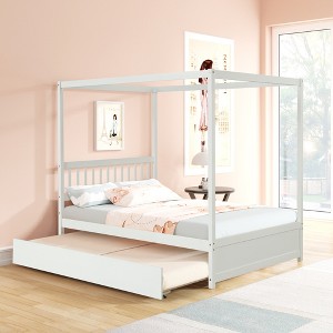 Full Size Canopy Bed with Twin Trundle for Bedroom or Apartment - 1 of 4
