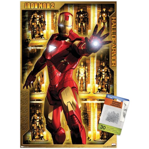 Trends International Marvel Iron Man 2 - Hall of Armor Unframed Wall Poster  Print Clear Push Pins Bundle 14.725 x 22.375