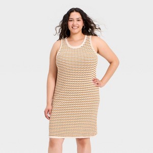 Women's Crochet Mini Sweater Dress - A New Day Brown Striped XXL : Target