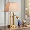 Possini Euro Design Deacon Modern Desk Table Lamp 26" High Brass with USB and AC Power Outlet in Base LED Reading Light Oatmeal Shade for Office Desk - 2 of 4