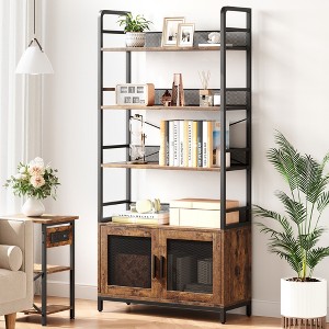 Industrial Bookshelf with Doors Bookcase with 4 Tiers Open Storage Shelf 70.87" Tall Bookshelves Rustic Display Rack Cabinet - 1 of 4