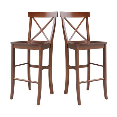 Espresso Wood X-Back Bar Height Stool with 30 inch Seat