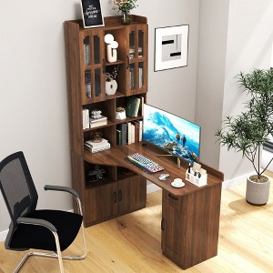 PAGED L-Shaped Corner Desk with Hutch, Modern Home Office Computer Desk with Drawers & Bookshelf for Living Room, 2-in-1 L-Shaped Design - 1 of 4