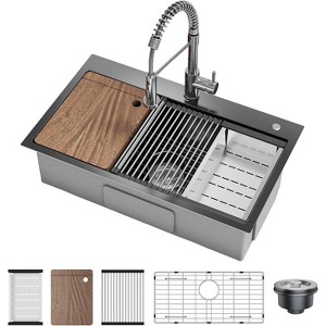 Single Bowl Kitchen Sink, 16 Gauge Stainless Steel Workstation with Accessories, Silver Undermount for Bar & Kitchen - 1 of 4