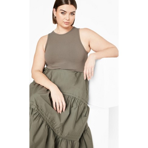 Women's Plus Size Chelsea Mixed Media Dress - olive | CITY CHIC - image 1 of 4