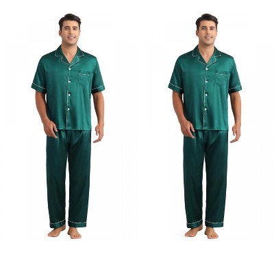 INSPIRE CHIC Men's 2 Pack Button Down Short Sleeve Satin Pajamas Sets