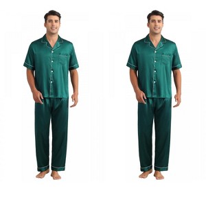 INSPIRE CHIC Men's 2 Pack Button Down Short Sleeve Satin Pajamas Sets - 1 of 4