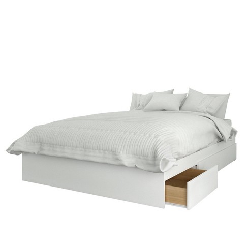 White platform deals bed with storage