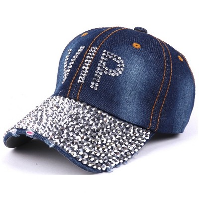 Women's Casual 100% Cotton Denim Baseball Bling Studs Cap