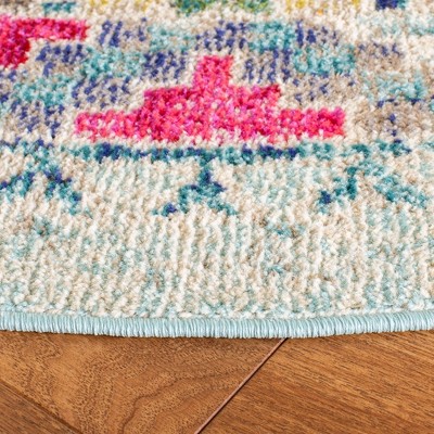 Blue Round Stain-Resistant Synthetic Area Rug