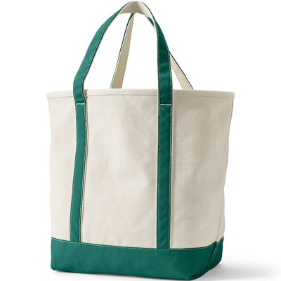 Large Ivory and Green Canvas Tote with Side Pockets