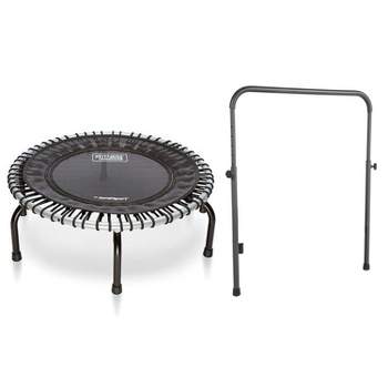 JumpSport 350 Indoor Portable Lightweight Safe Stable Heavy Duty 39-Inch Fitness Trampoline with Handle Bar Accessory, and Workout DVD, Black
