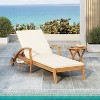 Okak Acacia Wood Outdoor Chaise Lounge with A Side Table,Reclining Long Chair Pool Chaise with Built-In Side Table,Outdoor Furniture,Natural - 2 of 4