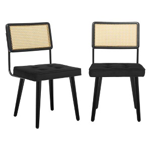 Dining Chairs Mid Century Modern of 1/2, Upholstered Kitchen Chairs with Tall Cane Backrest and Strong Wood Legs, Vintage Chairs for Dining Room - 1 of 4