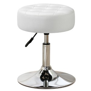 Furniliving Mid-Century Tufted Adjustable Swivel Makeup Ottoman Stool, Faux Leather, Big Size Round Vanity Stool Chair for Bedroom/Living Room - 1 of 4