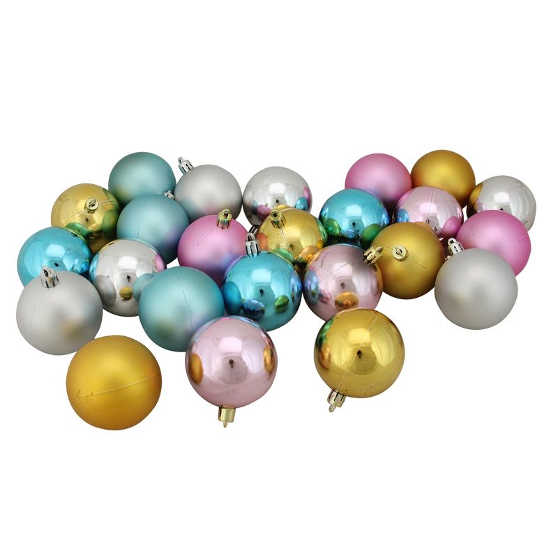 Northlight 24ct Shatterproof Matte and Shiny Christmas Ball Ornament Set 2.5" - Gold/Silver, 1 of 3