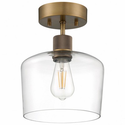 Antique Brushed Brass LED Semi-Flush Mount with Clear Glass Globe