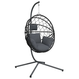 vidaXL Hanging Egg Chair with Stand Anthracite Rattan and Steel - 1 of 1