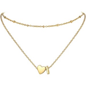 Layered Heart Initial Necklace for Women, Stainless Steel/18K Gold Dainty Letter Charm Gold-Plated-L I - 1 of 4